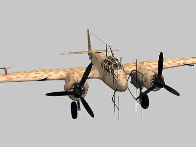Vintage Passenger Airplane With Twin Propellers Camouflage Paint And Wing Design 3d model