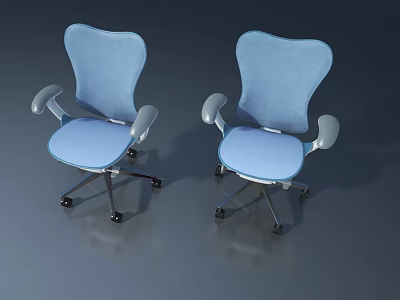 Comfortable Blue Office Chairs With Armrests And Swivel Wheels Design 3d model