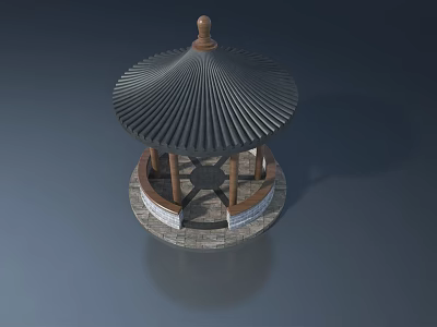 Swing Door For Traditional Pavilion Featuring Round Roof And Wooden Structure 3d model