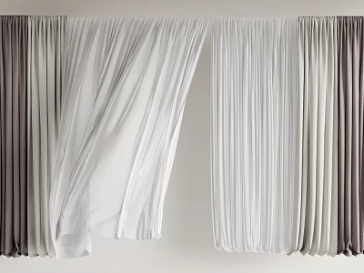 Elegant Flowy Curtains in White and Gray Tones for Modern Interior 3d model