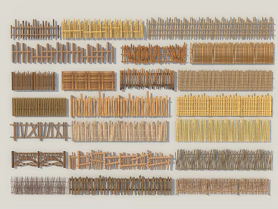 Different Styles of Garden Fences Featuring Wooden Picket Bamboo Woven and Lattice Designs 3d model