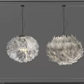 Two White Feather Pendant Lights In Elegant Modern Interior With Grey Wall Frame 3d model
