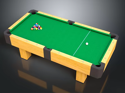 Billiard Table With Green Felt Surface Wooden Frame Billiard Balls And White Cue Ball 3d model