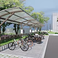 Outdoor Sunshade Canopy For Parked Bicycles Motorcycles With Green Trees And Plants