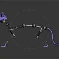 Purple Mechanical Cat with Robotic Skeleton Joints in Standing Position on Reflective Surface 3d model