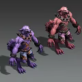 Purple And Red Monster Characters With Muscular Build Sharp Teeth Wrist Bands