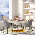 Modern Entertainment Table Interior Design With Four Gray Chairs And Dried Plant Vase