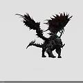 Dark Fantasy Game Character With Black Body Red And Black Wings And Blue Horns