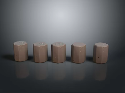 Wooden Stone Cylindrical Decorative Pieces With Five Unique Designs For Home 3d model