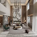 Modern Duplex Living Room with High Ceiling and Chic Decor 3d model