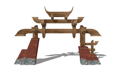 New Chinese Gate Homestay Gate 3d model