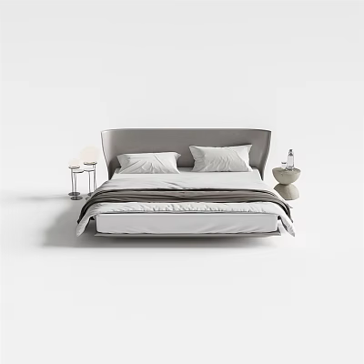 Modern Double Bed Interior With Upholstered Headboard Pillows And Side Table Lamps 3d model