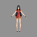 Game Movie Character In Red Qipao With Black Long Hair And Golden Patterns