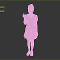 Woman In Red Floral Dress Standing Against Gray Background Holding Small Object With White Shoes