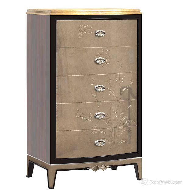 Elegant Console Side Cabinet For Entryway With Decorative Drawers And Floral Patterns Design 3d model 