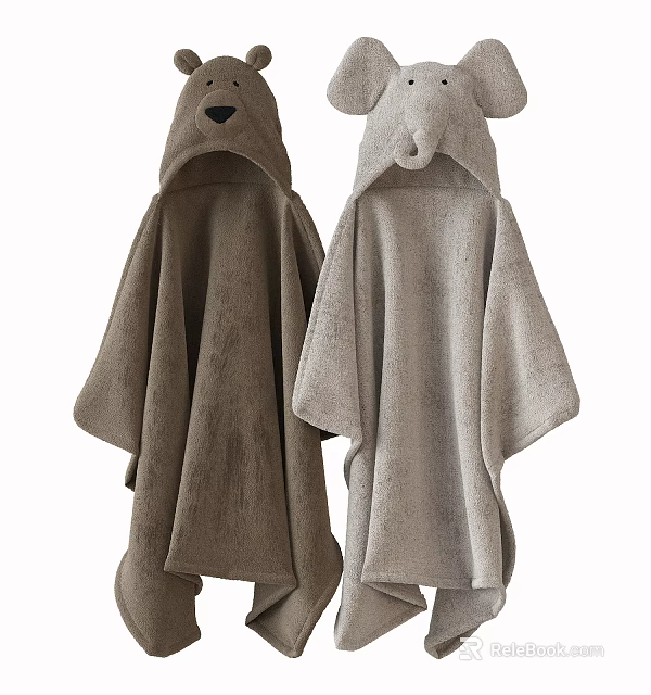 Brown And Gray Hooded Clothes With Animal Ear Design Soft Fleece Cozy Winter Wear 3d model 