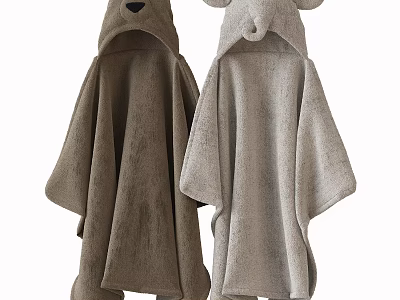 Brown And Gray Hooded Clothes With Animal Ear Design Soft Fleece Cozy Winter Wear 3d model