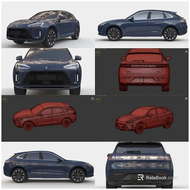 Modern SUV Car Design With Multiple Views Blue Red Renderings And Sketches 3d model 