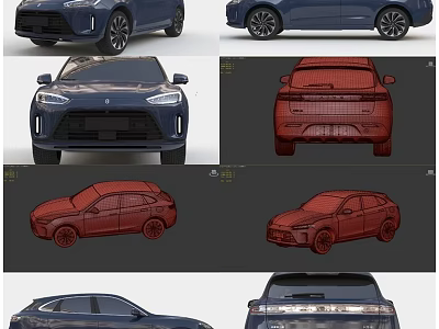 Modern SUV Car Design With Multiple Views Blue Red Renderings And Sketches 3d model