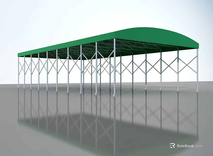 Green Canopy Tent with Multiple Metal Frame Poles Stable Support and Reflective Ground 3d model 