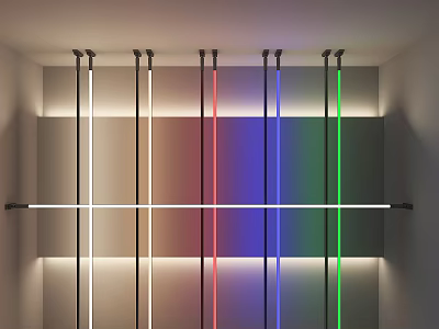 Modern Indoor Art Installation Design With Colorful Vertical Light Tubes 3d model