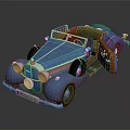 Classic Blue Vintage Convertible Car With Open Top Brown Leather Interior And Chrome Details
