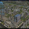 Aerial Urban Planning Night View With Illuminated Skyscrapers Roads And Building Complex