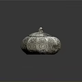 Silver Lidded Household Container With Perforated Pattern Round Shape And Small Spherical Handle 3d model