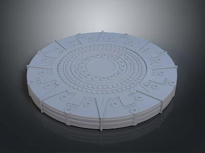 Ancient Weapon Decorative Circular Gray Disc With Intricate Symbolic Patterns 3d model