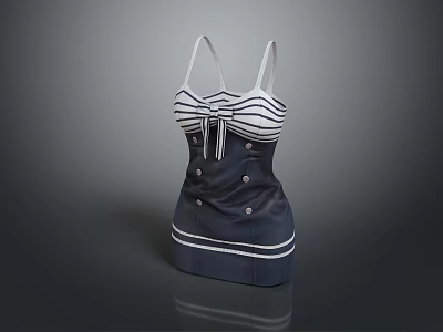 Nautical Style Sleeveless Dress with Striped Pattern Bow Detail and Button Accents 3d model
