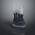 Nautical Style Sleeveless Dress with Striped Pattern Bow Detail and Button Accents
