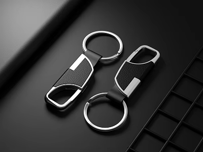 Stylish Jewelry Key Rings Crafted With Black Leather And Silver Metal 3d model