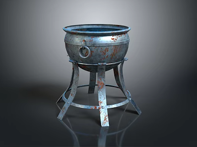 Vintage Rustic Metal Cooking Pot With Three Legged Stand For Home Kitchen Use 3d model