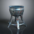 Vintage Rustic Metal Cooking Pot With Three Legged Stand For Home Kitchen Use