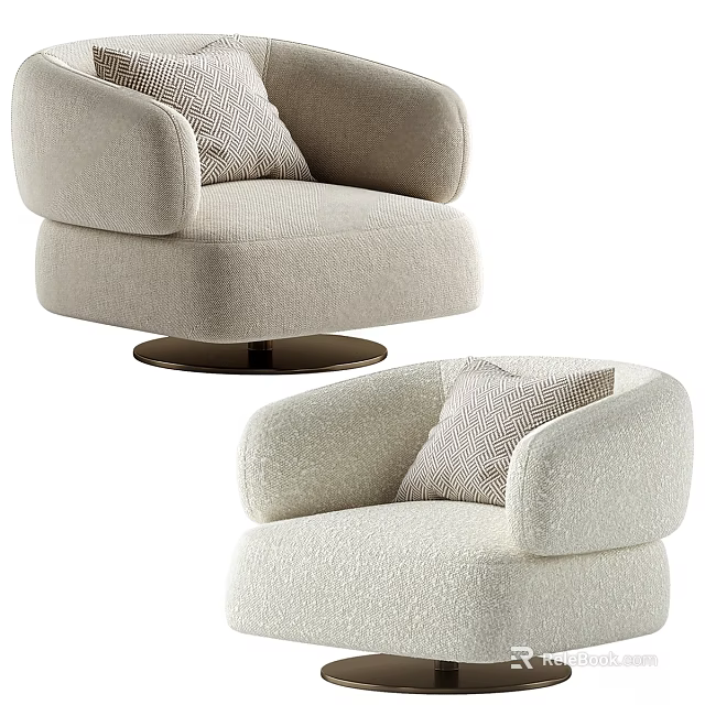 Modern Beige Single Sofa With Soft Fabric Round Arms And Decorative Pillow 3d model 