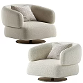 Modern Beige Single Sofa With Soft Fabric Round Arms And Decorative Pillow