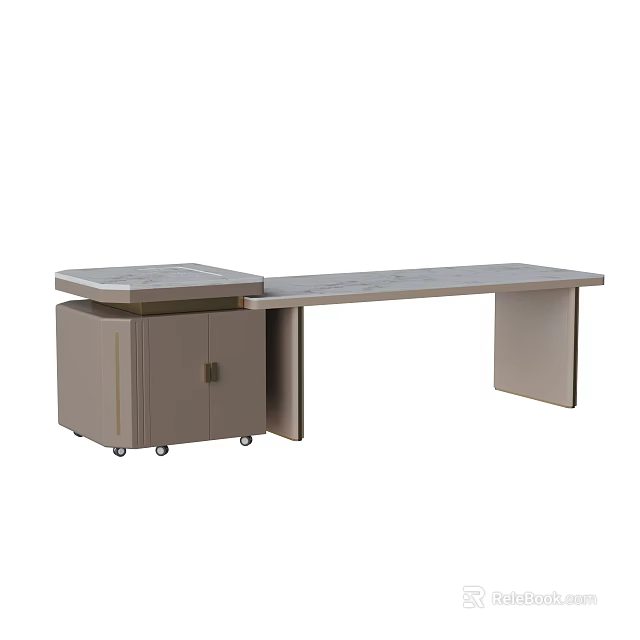 Modern Tea Table And Chairs With Rolling Side Cabinet And Smooth Top 3d model 