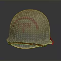 Vintage USN Military Helmet With Red Logo And Orange Strap Detail