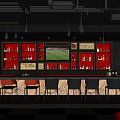 Stylish Bar Interior With Red Wine Shelves TV Screen And Bar Stools