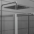 Modern Chrome Shower Head With Handheld Sprayer In Black Tile Bathroom