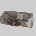 Light Gray Fabric Sofa Set With Decorative Pillows And Furry Throws