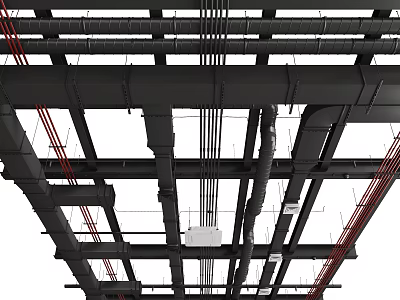 Industrial Style Ceiling With Exposed Pipes Ducts And Electrical Wires 3d model
