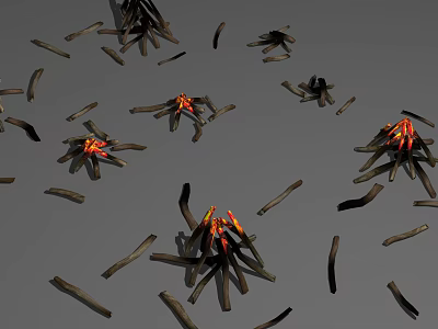 Garden Ornaments With Black Branch Structures Red Yellow Central Decor And Scattered Black Slender Strips 3d model