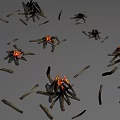 Garden Ornaments With Black Branch Structures Red Yellow Central Decor And Scattered Black Slender Strips