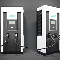 Commercial EV Charging Stations with White Black Design Digital Screens and Charging Ports