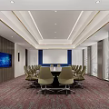 Modern Conference Room Interior With Round Conference Table Chairs Large Screen Wooden Walls And Blinds