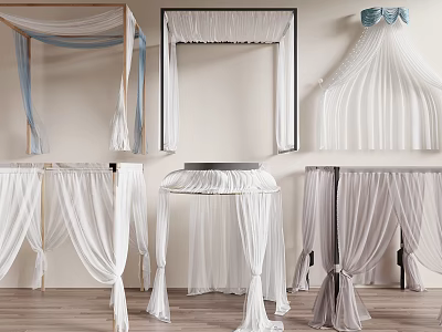 Different Styles Of Elegant Canopy Beds With Light Colored Drapes 3d model