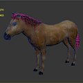 Brown Horse Standing Full Body Side View With Brown Mane On Gray Background