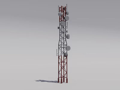 Tall Communication Tower with Metal Framework Multiple Antennas and Satellite Dishes 3d model