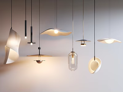 Modern Pendant Lighting Combination With Different Curved Flat And Transparent Glass Designs Illuminated Warm Light 3d model